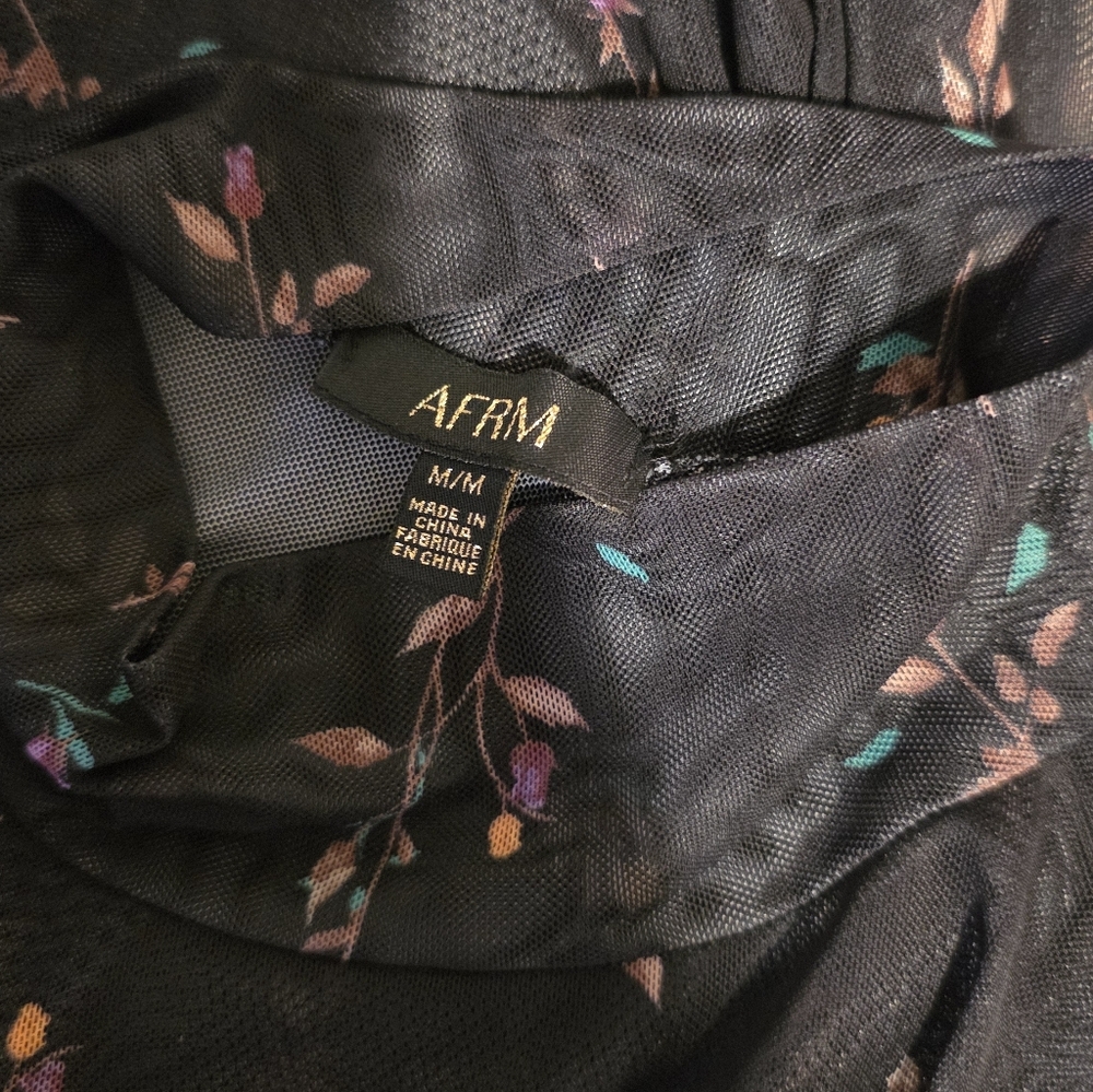 Afrm Mesh Long Sleeve Turtleneck Black Floral Size M - Picture 2 of 5
